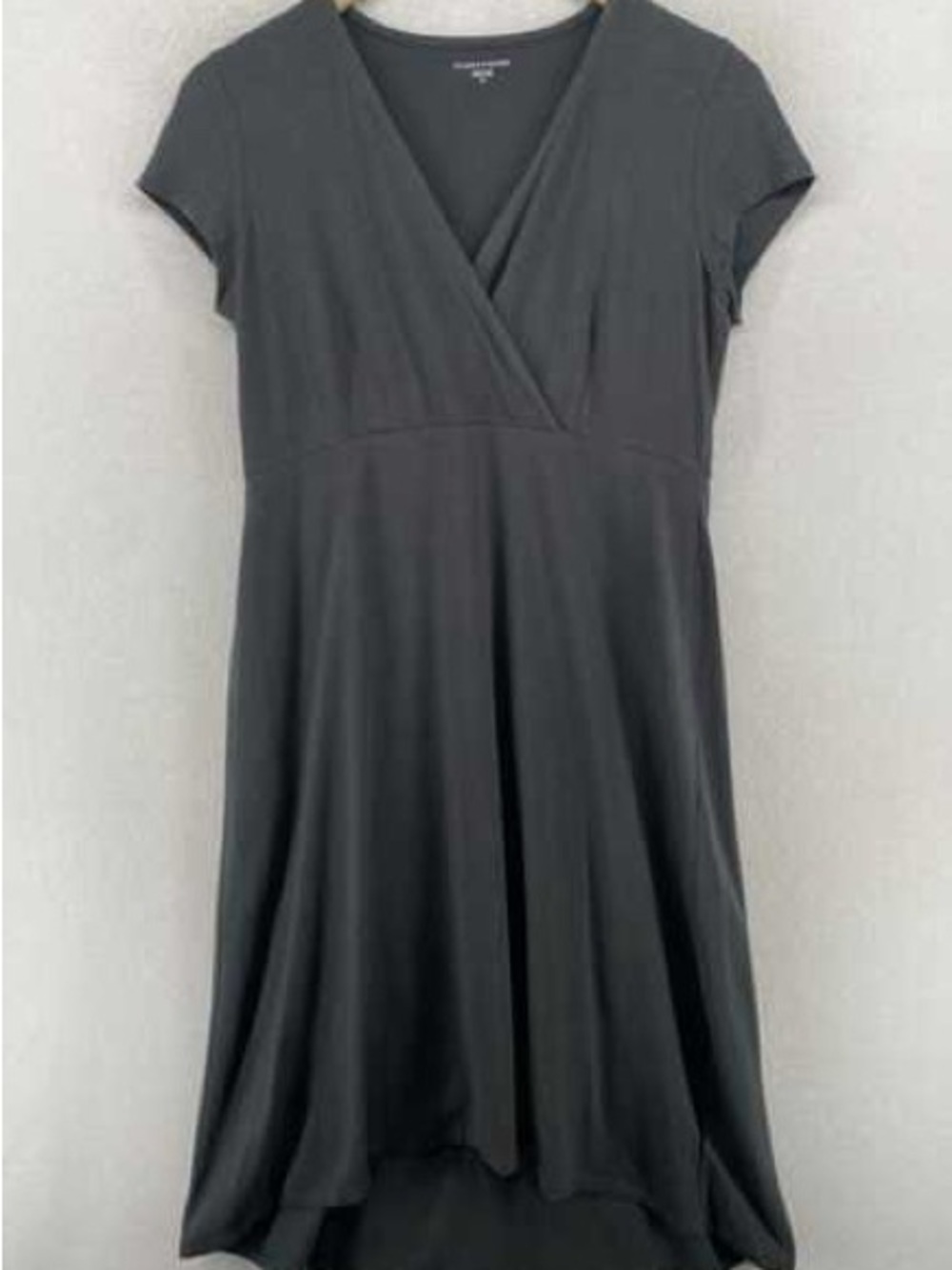 Eileen Fisher Organic Cotton Jersey Surplice Dress -BLACK- Large Excellent
